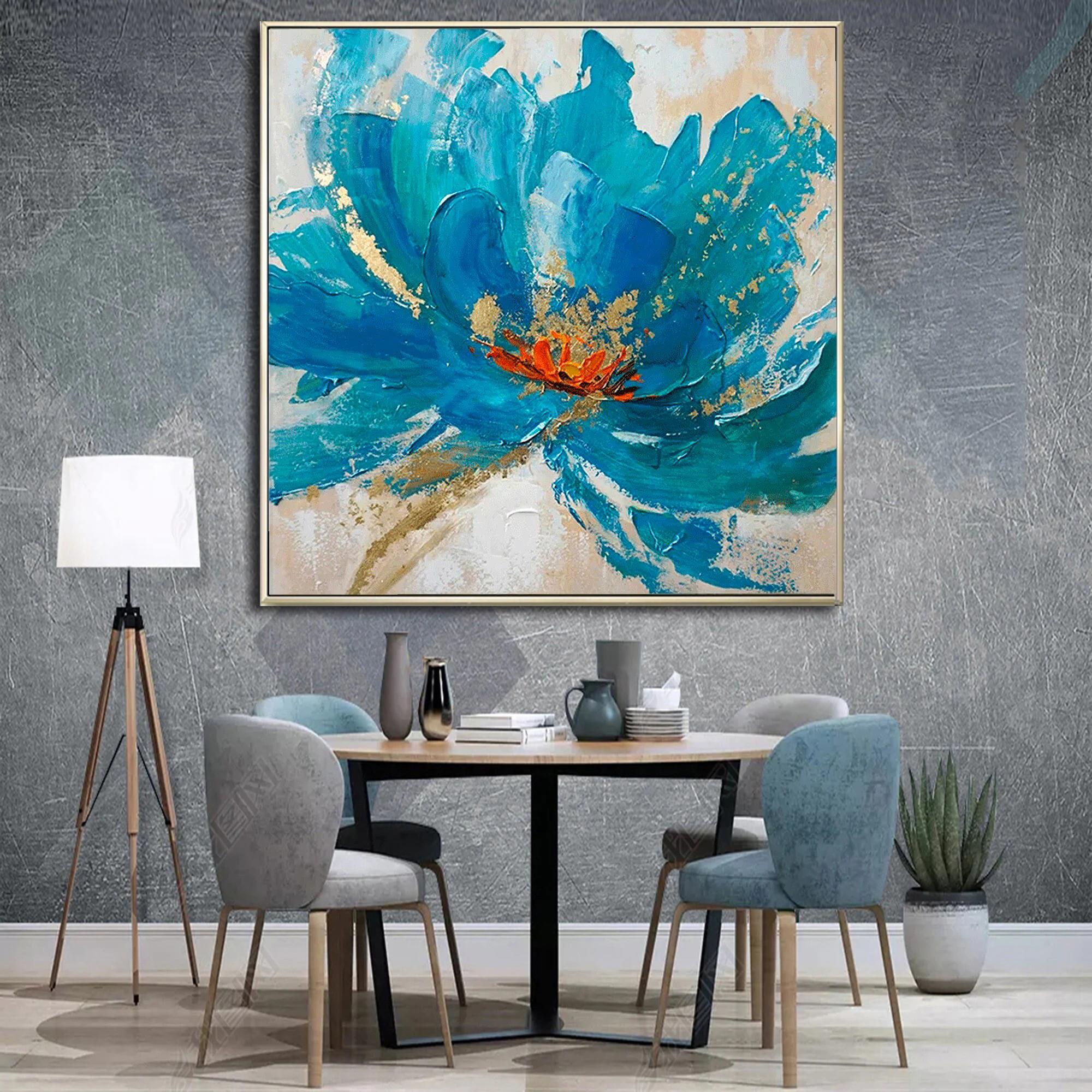 Abstrakte bunte blaue Blume von Spachtel Wanddekoration Ölgemälde